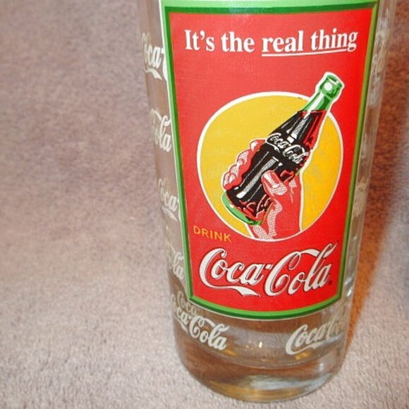 VTG Set Of 4 COCA-COLA Glass TUMBLERS Glasses ICONIC The Real Thing RETRO 16 oz - Picture 2 of 9